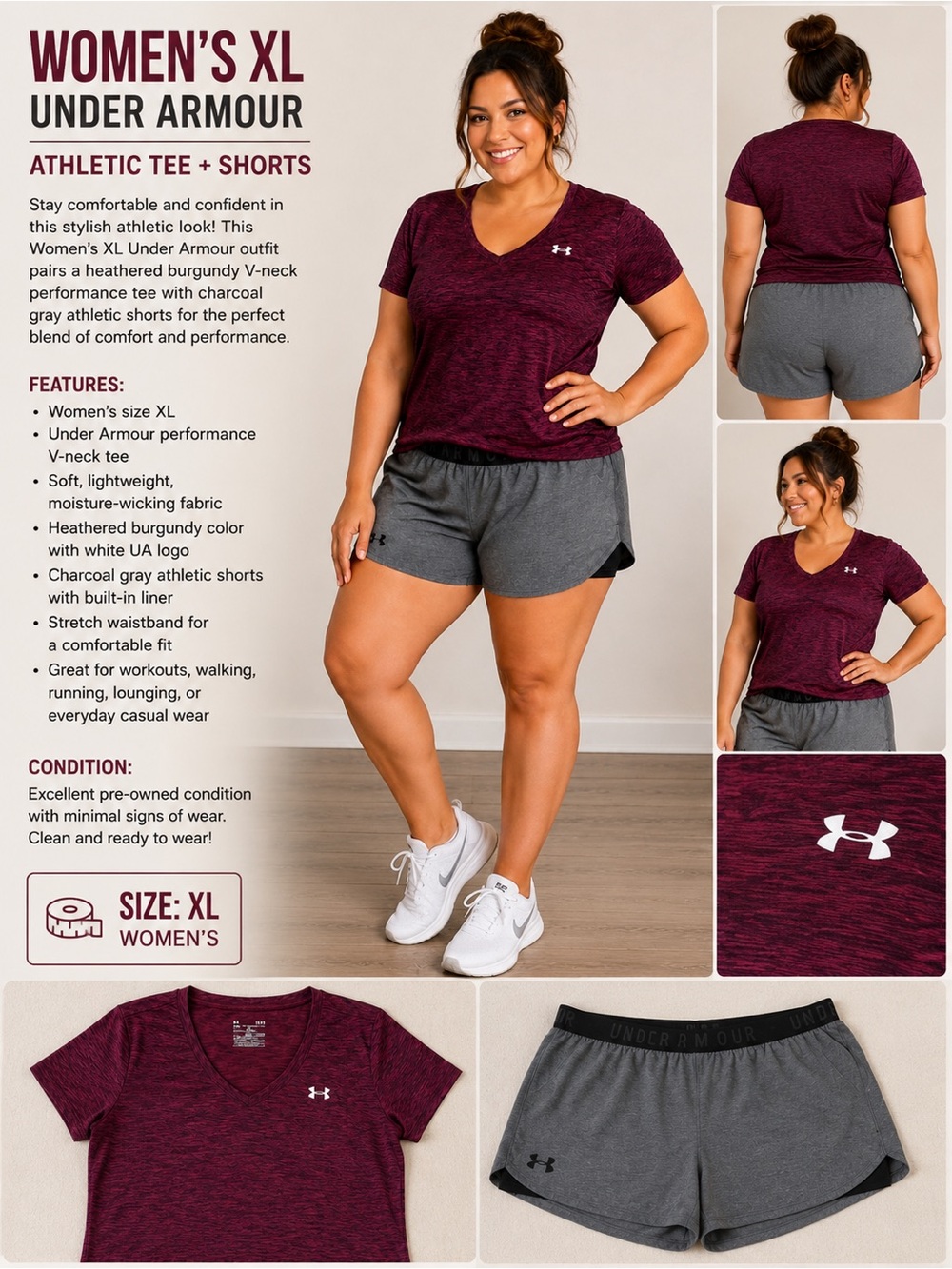 Under Armour Women’s Xl  Burgundy Athletic Shorts - Gray outfit
